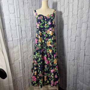 Old Navy Extra Large Navy Blue Floral Linen Blend Smocked Cottagecore Midi Dress